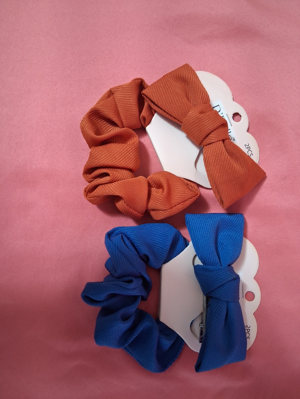 Kids 2-Piece Hair Set - Rust Orange & Royal Blue Scrunchie and Bow